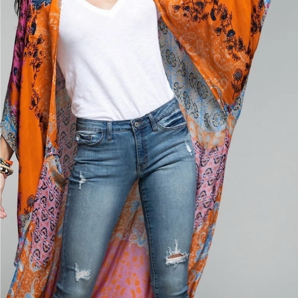 La Jolla Damask Print Longline Maxi Duster Kimono